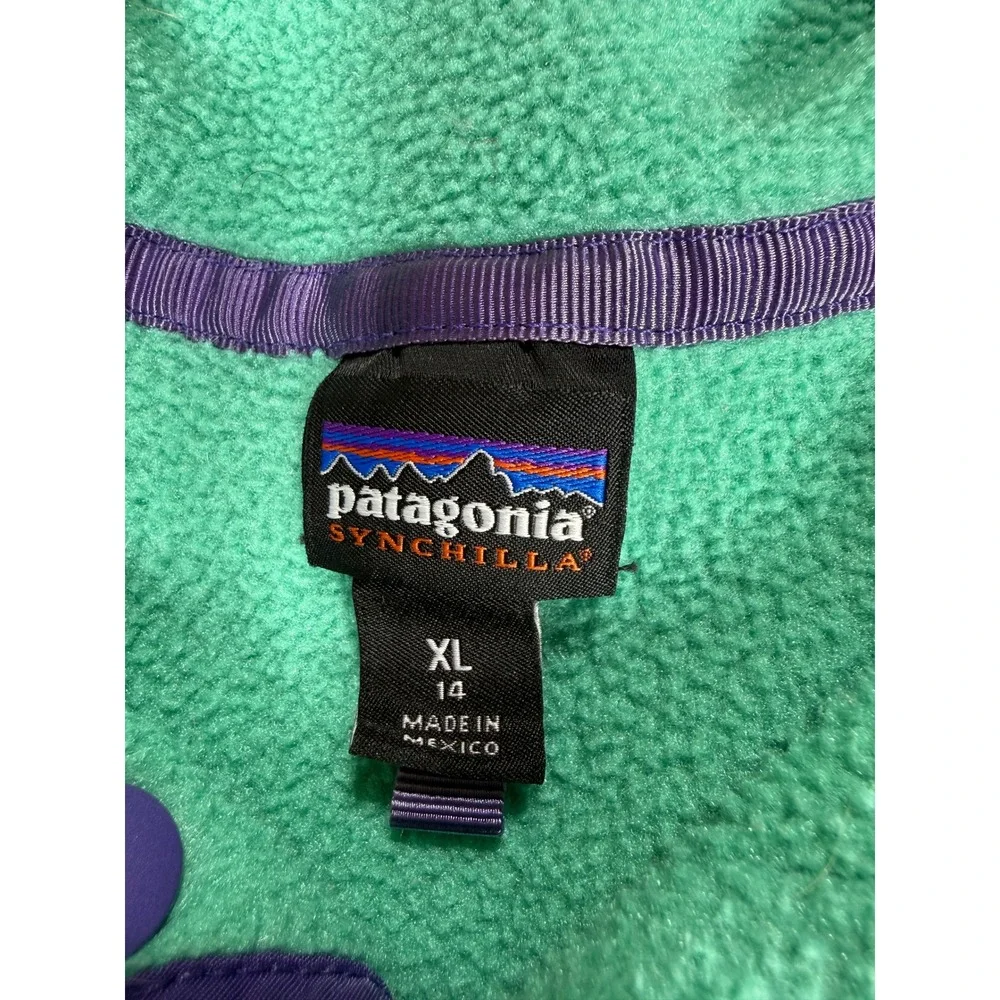Patagonia Synchilla Snap-T Fleece Pullover XL 14 Blue Teal Colorblock 90's‎ Y2K